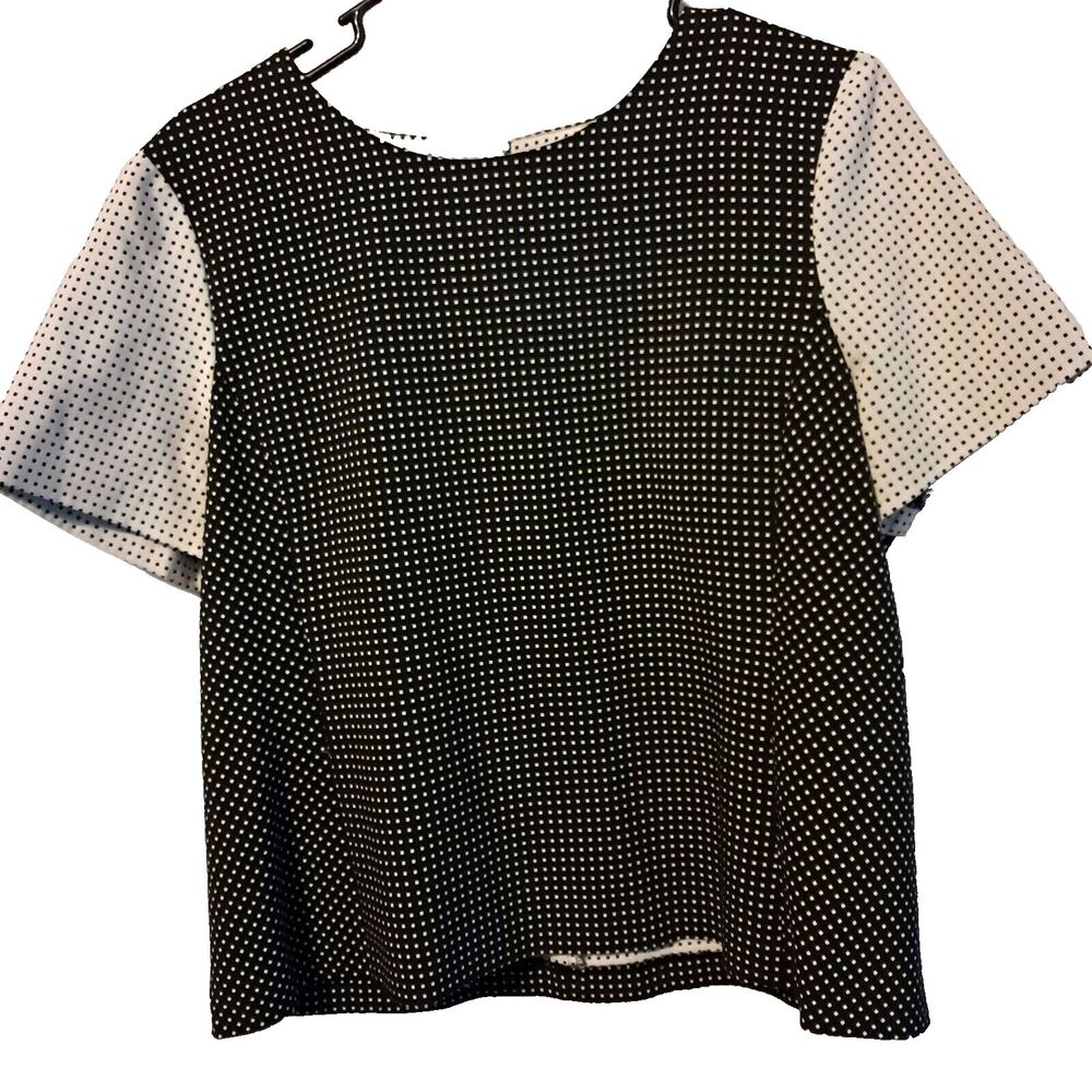 Vince Camuto Black Polka Dot Short Sleeve Pullover Top Women Large Blouse